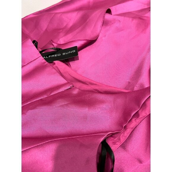 New Alfred Sung Size 8 One-Shoulder Satin Gown Alfred Sung Tea Rose *ThreadPull* - Picture 11 of 15